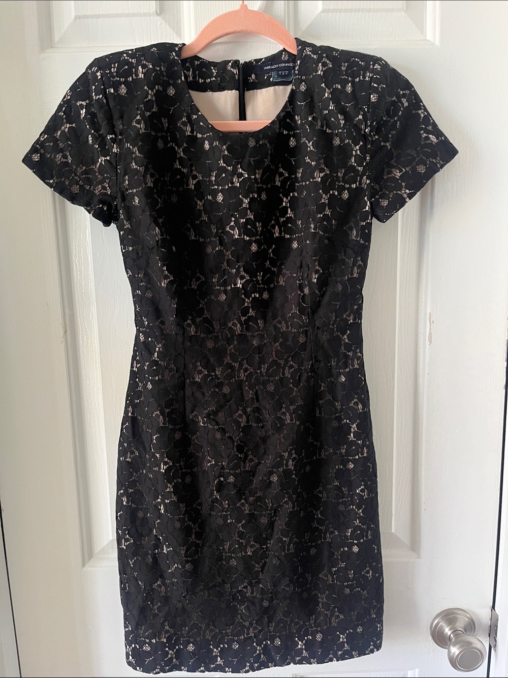 French Connection Black Lace Mini Dress with Cream Lining
